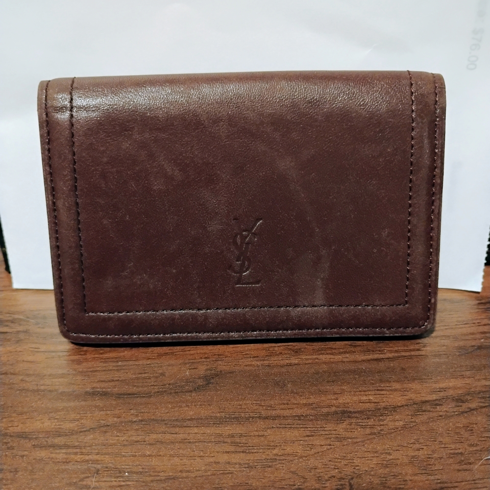 YSL Brown Leather Bifold Card Wallet